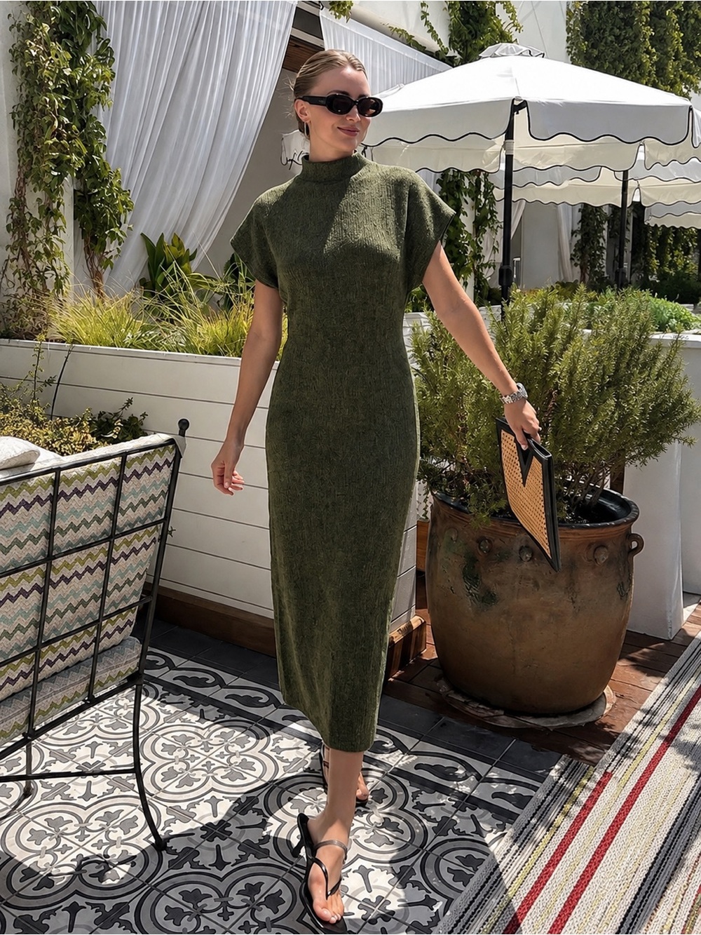 NWT ZARA Textured Knit Midi Dress – Olive Green | NWT | Size L 8779/625/527 - Picture 2 of 8